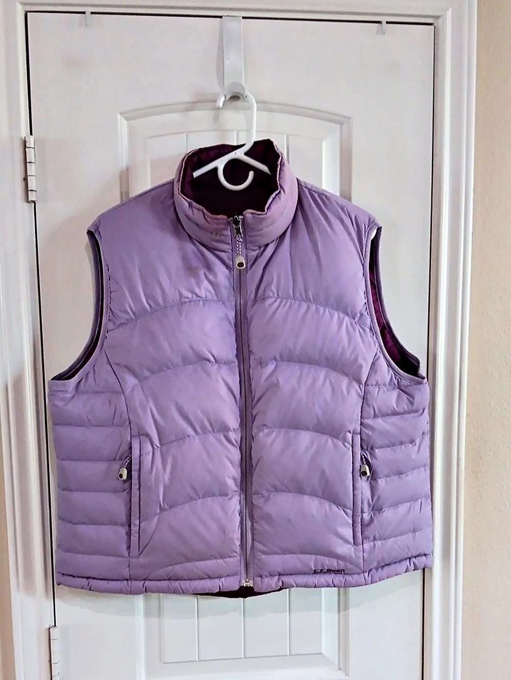 L.L. Bean Lavender Purple Reversible Goose Down Puffer Vest Y2K XL Reg